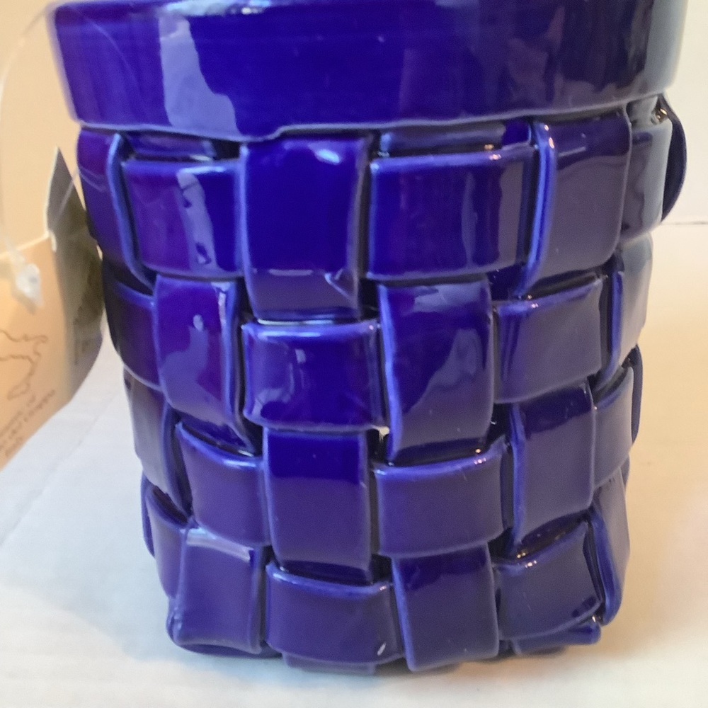 Primogi Italy Basket Weave Ceramic Container Blue New - Picture 2 of 12